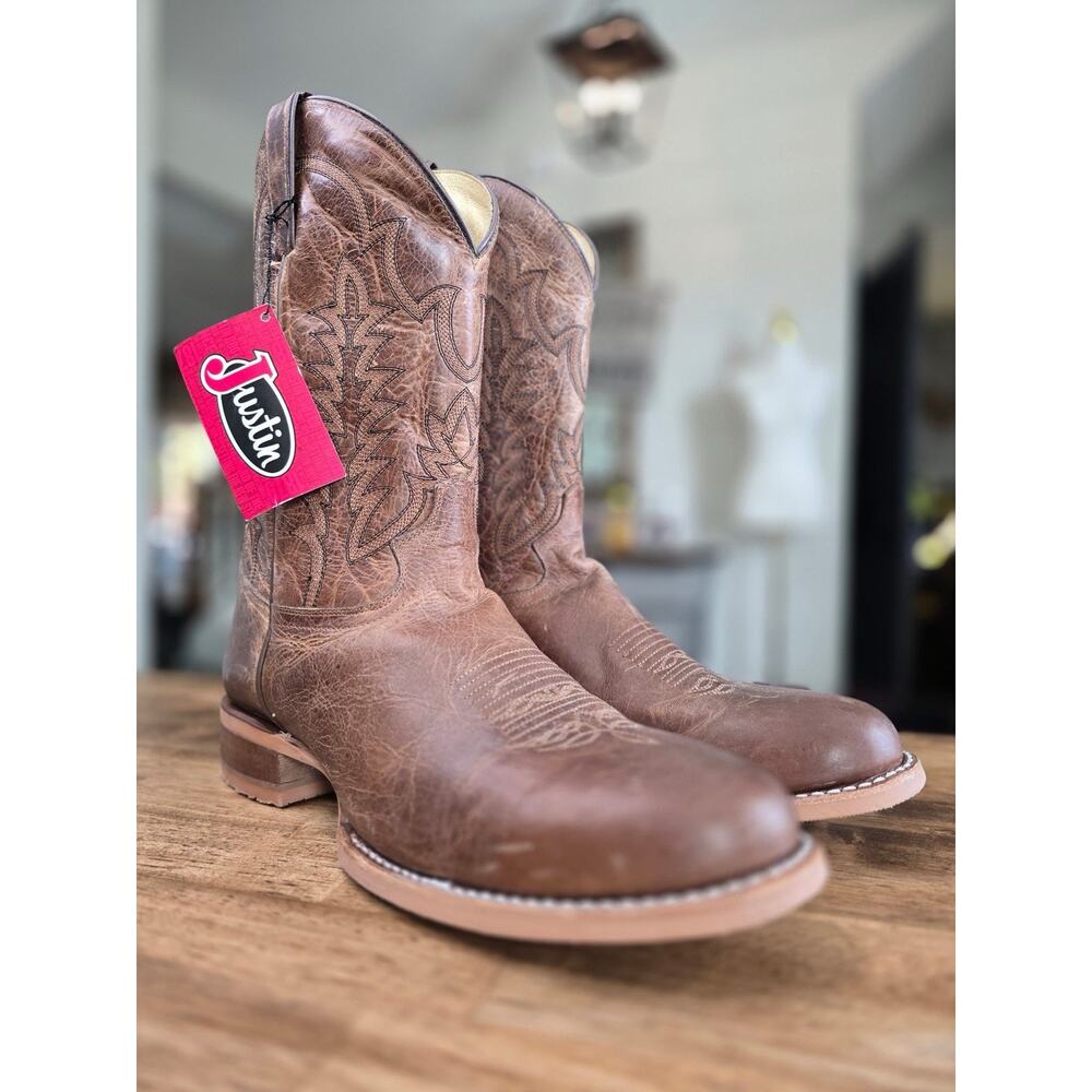 Justin Clanton CJ2045 Western Boots Brown Leather Round Toe Mens 13 EE